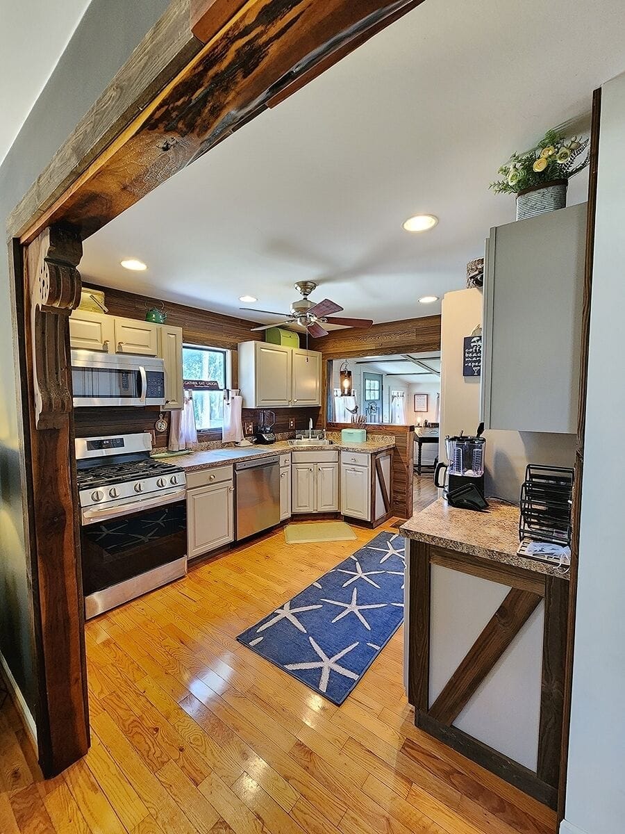 The kitchen is fully equipped for all your cooking needs.