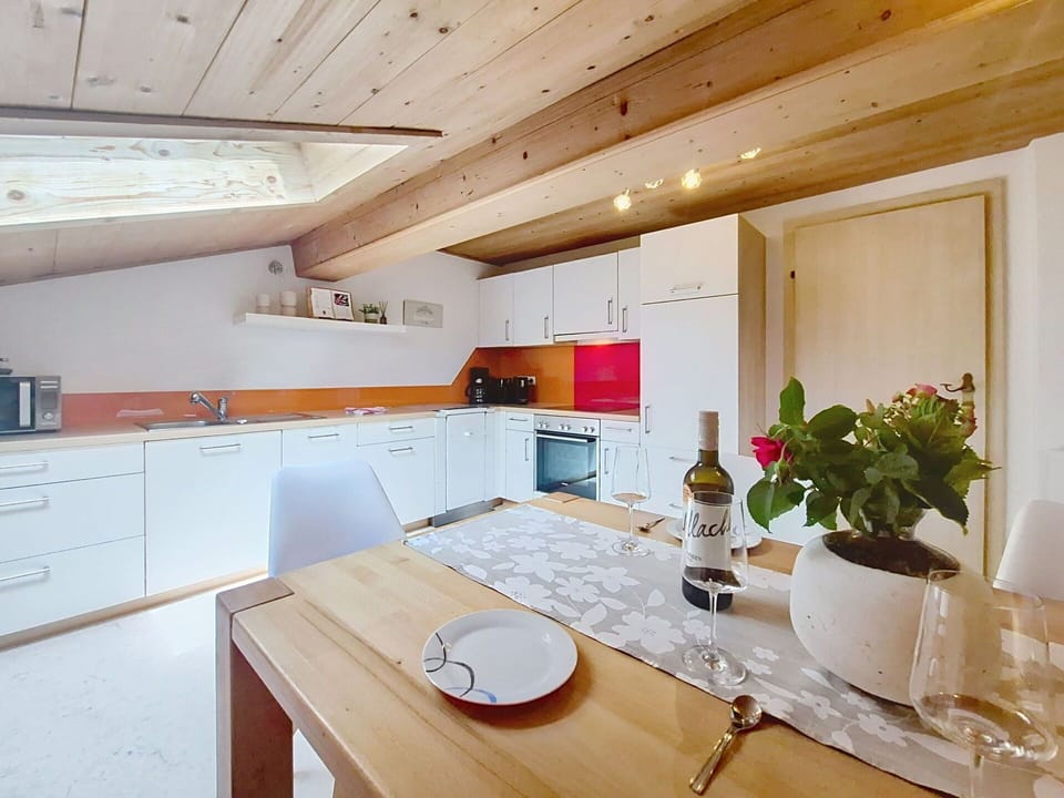 Interior Design, Wood, Flooring, Ceiling, Furniture, Floor, Room, Kitchen, Countertop, Home