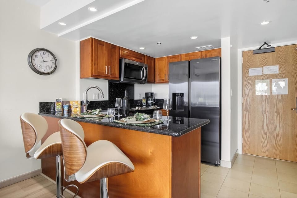 Modern kitchen featuring ample counter space and full-size appliances.