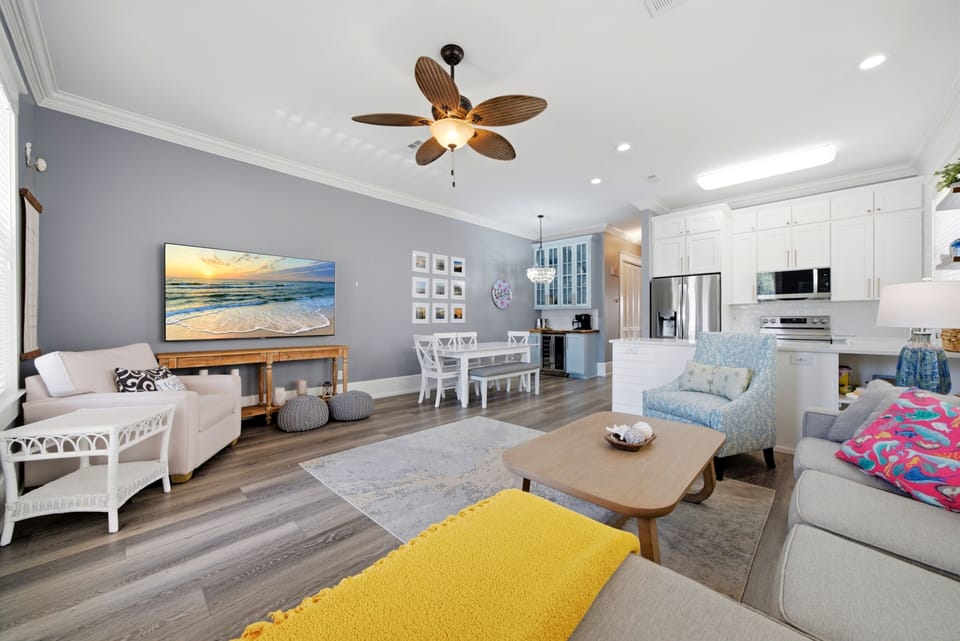 The spacious great room is open and airy for the whole family.