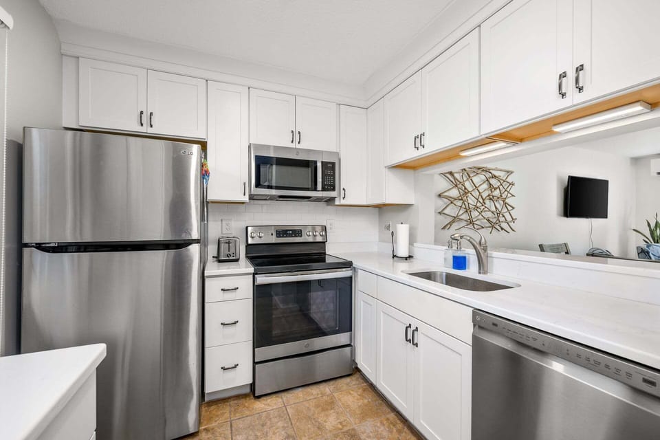 Fully equipped kitchen with everything you need to prepare meals during your stay.