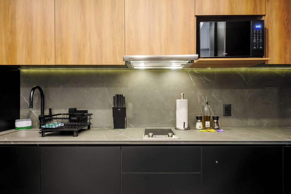 Functional kitchen equipped for everyday cooking.