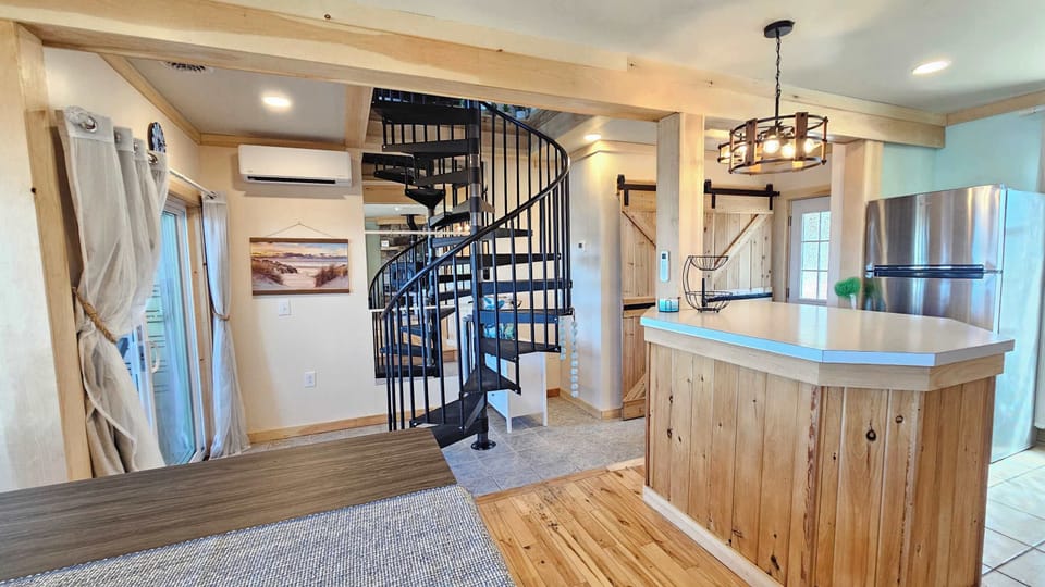 Spiral stairs leading to second floor