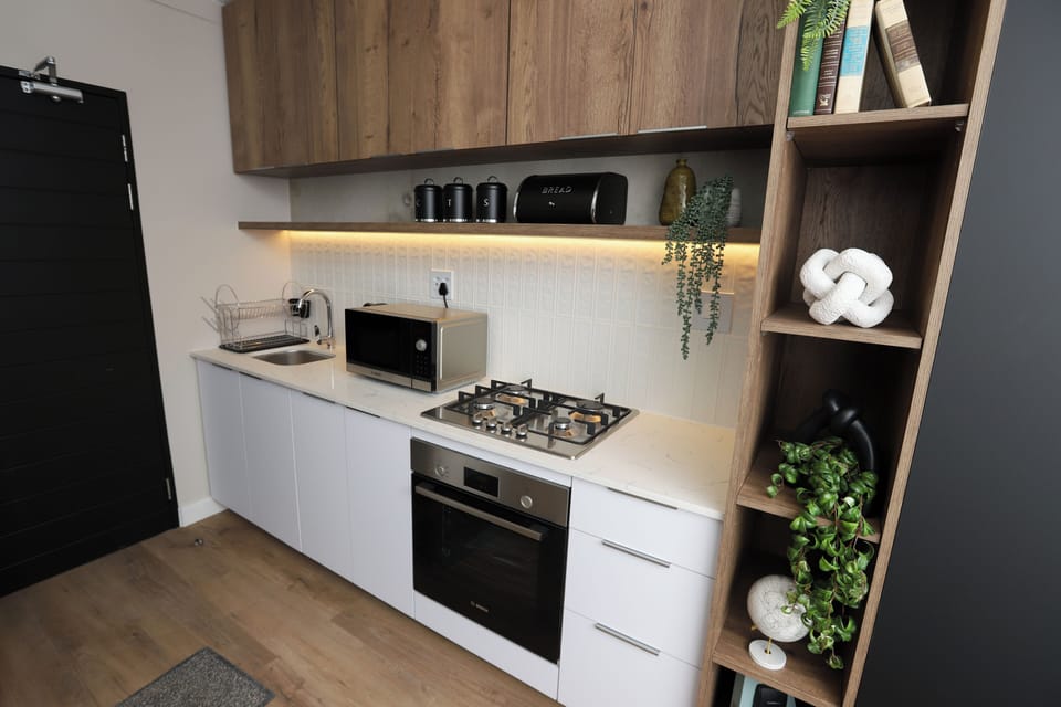 Full-size fridge, microwave, oven, stovetop
