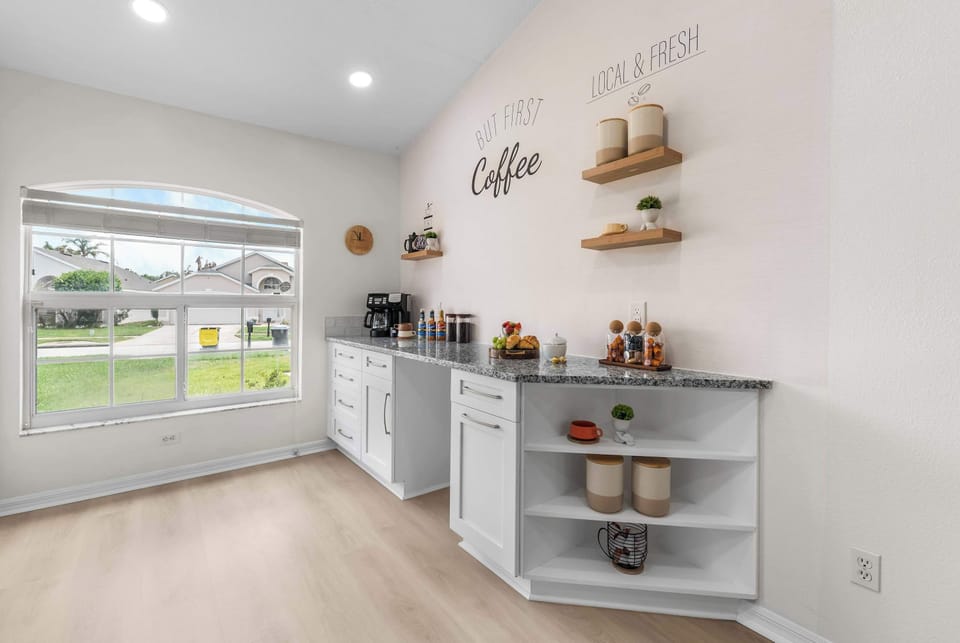 Start your mornings right at this charming coffee station, where you can brew a fresh cup and plan the day's adventures with your favorite people. It’s the perfect little corner to gather and fuel up before heading out to make las
