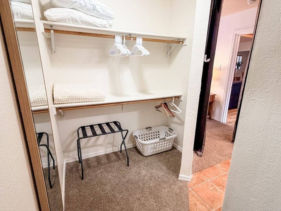 Large walk-in closet provides ample storage for extended stays and outdoor gear