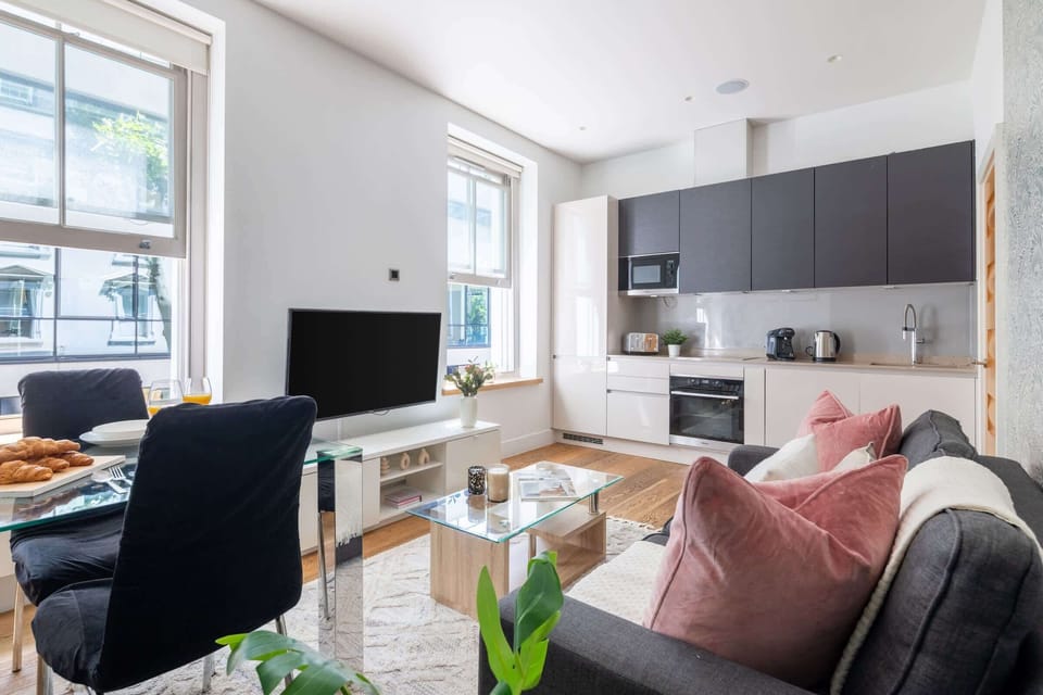 The open-plan living, kitchen and dining area