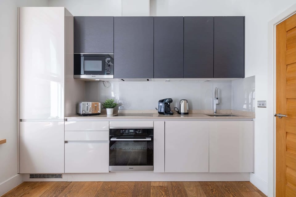 The kitchen is fully equipped to prepare a simple meal 