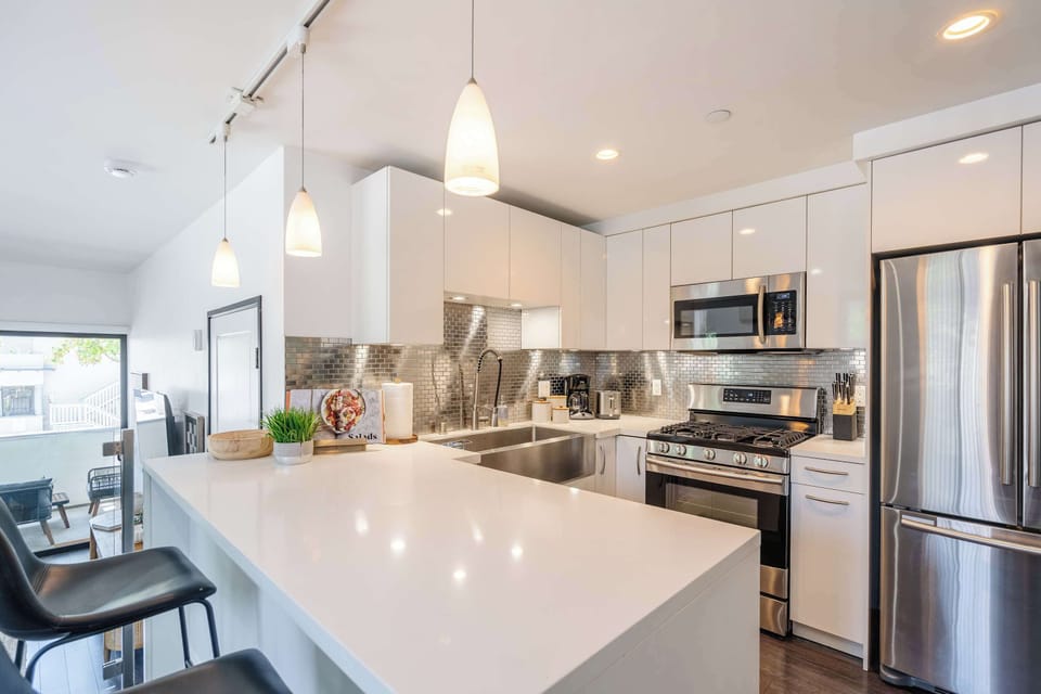 Spacious kitchen island with seating