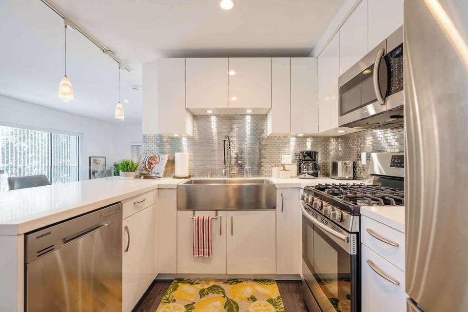 Modern kitchen with stainless steel appliances