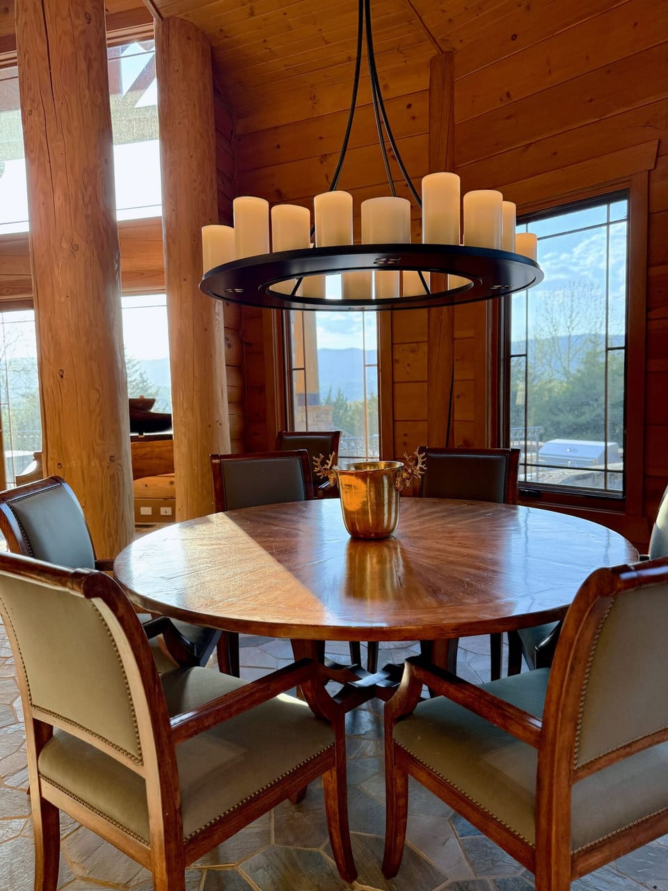 Dining room area with 8 chairs