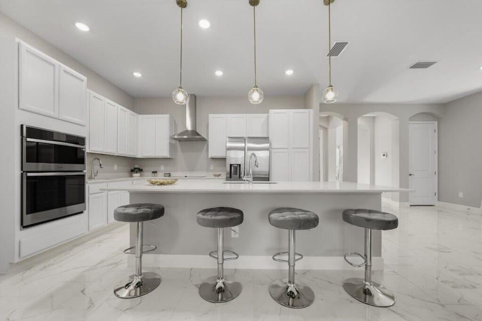 Stylish kitchen island with bar seating, perfect for casual meals, snacks, or morning coffee