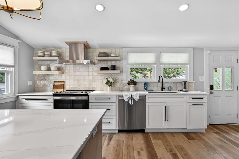 Kitchen: Prepare anything from quick snacks to full meals in the fully equipped kitchen, featuring modern appliances, ample counter space, and essential cookware.