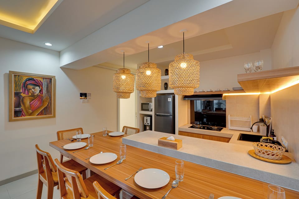 Villa, Balcony, Pool View | Private kitchen | Electric kettle, dining table