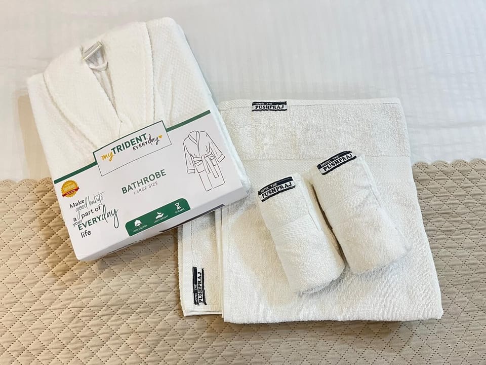 Shower, towels, soap, shampoo