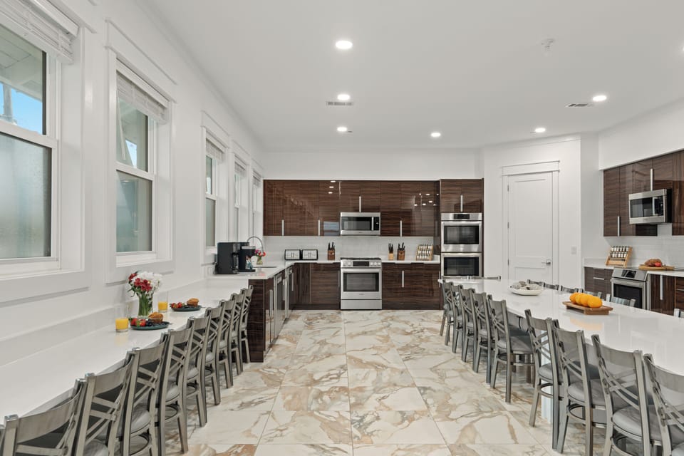 Fully-equipped commercial-grade kitchen perfect for hosting large groups.