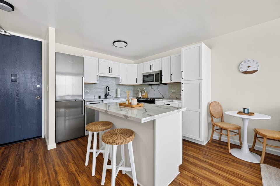 This bright, open kitchen setup maximizes space and functionality for effortless home cooking.