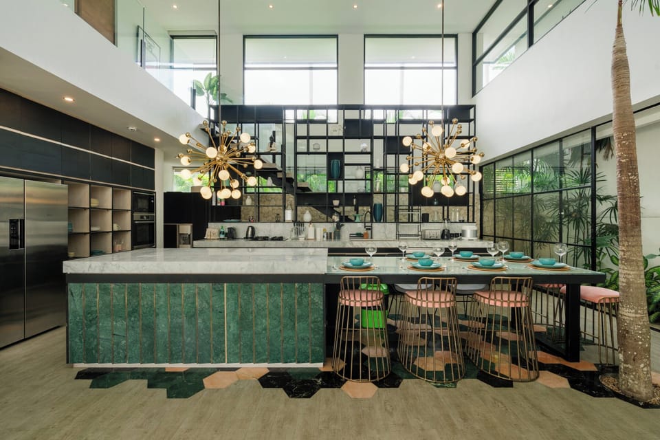 Luxury Villa | Private kitchen | Full-size fridge, microwave, oven, stovetop