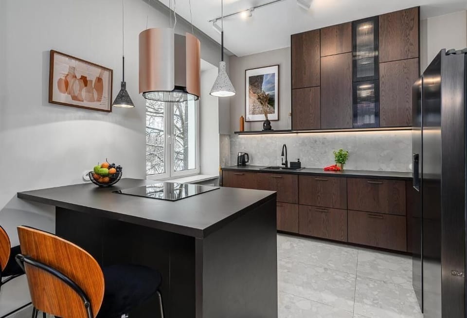 Luxury Apartment, Balcony, City View | Private kitchen | Fridge, microwave, oven, stovetop
