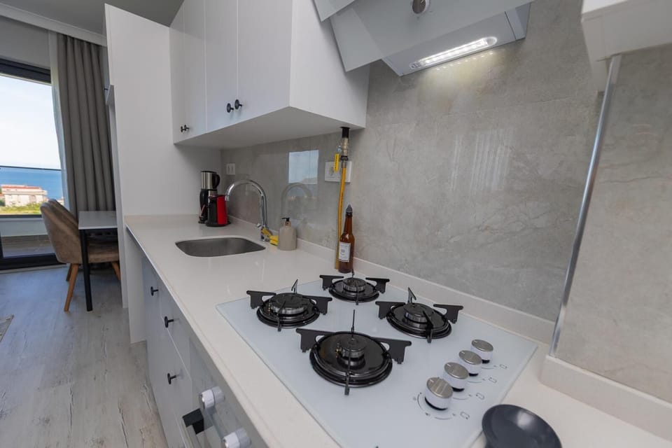 Comfort Apartment, Balcony, Sea View | Private kitchen | Full-size fridge, oven, stovetop, cookware/dishes/utensils