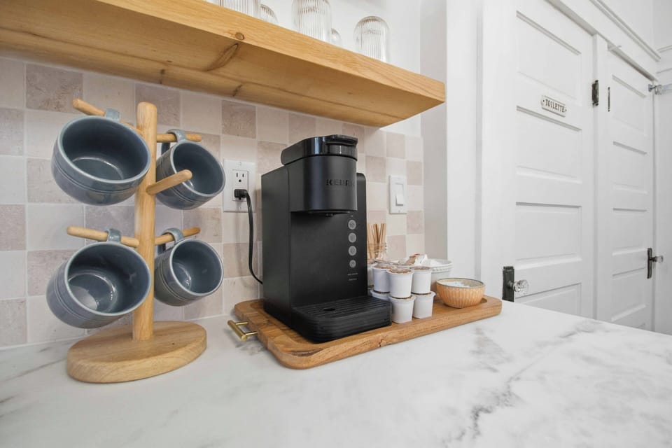 Complimentary starter coffee, creamer, and sweeteners. Drip coffee also avail.