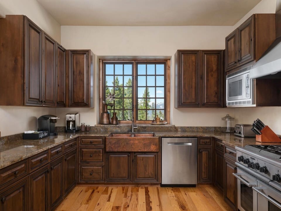 Indoors, Hardwood, Kitchen, Stained Wood, Sink