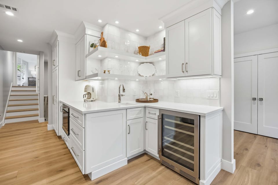 Modern home with an open-concept living area and a spacious kitchen with a large central island.