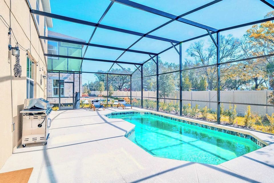 Garden Facing Back Patio with Swimming Pool and BBQ Grill