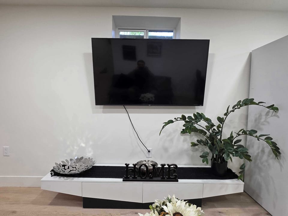 Entertainment setup in the open-concept living area.