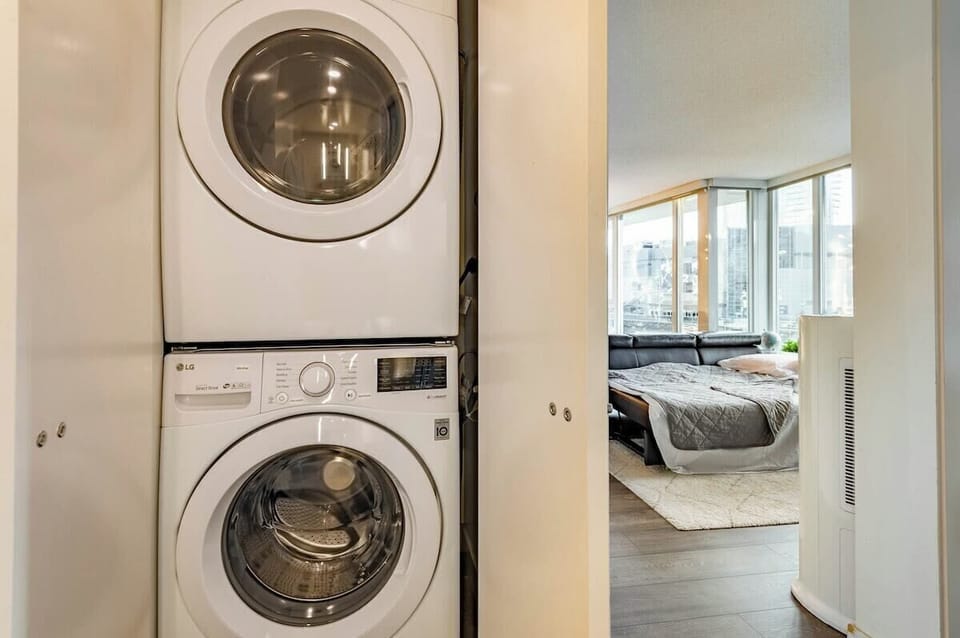 Convenient in suite laundry.