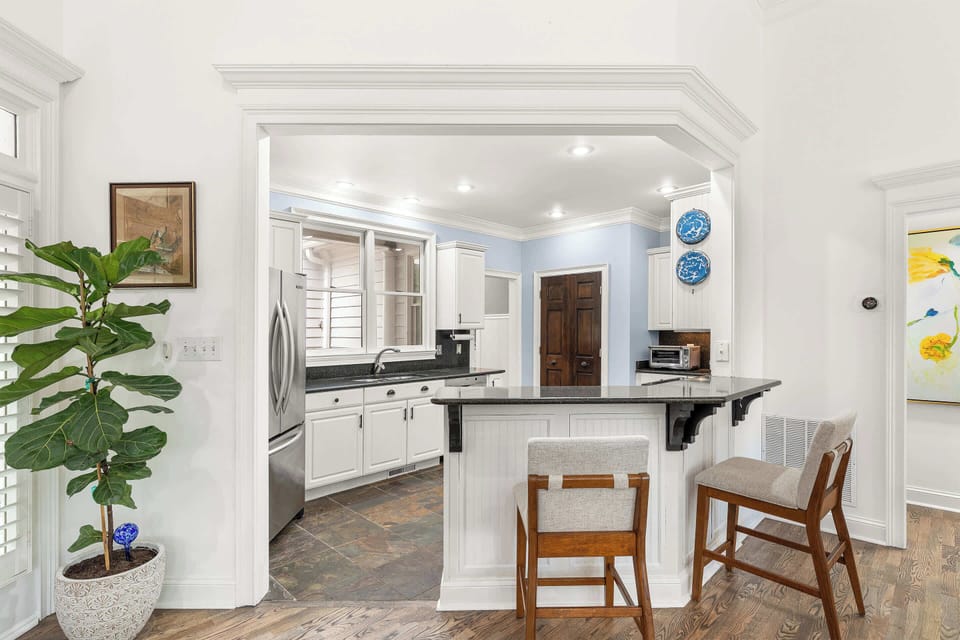 Kitchen off the great room with bar seating