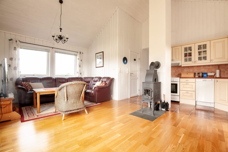 Living-room and kitchen. Fireplace is not for use.