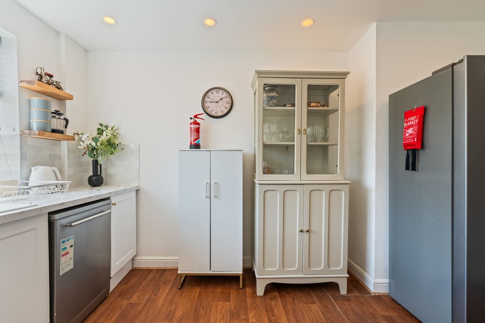 The modern kitchen is fully equipped with everything you could need to cook whilst away from home. Featuring a dishwasher, gas hob, oven, microwave, kettle and toaster.