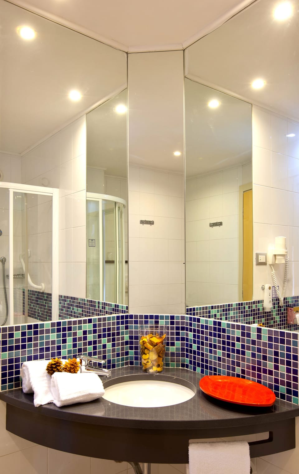 Shower, free toiletries, hair dryer, bidet