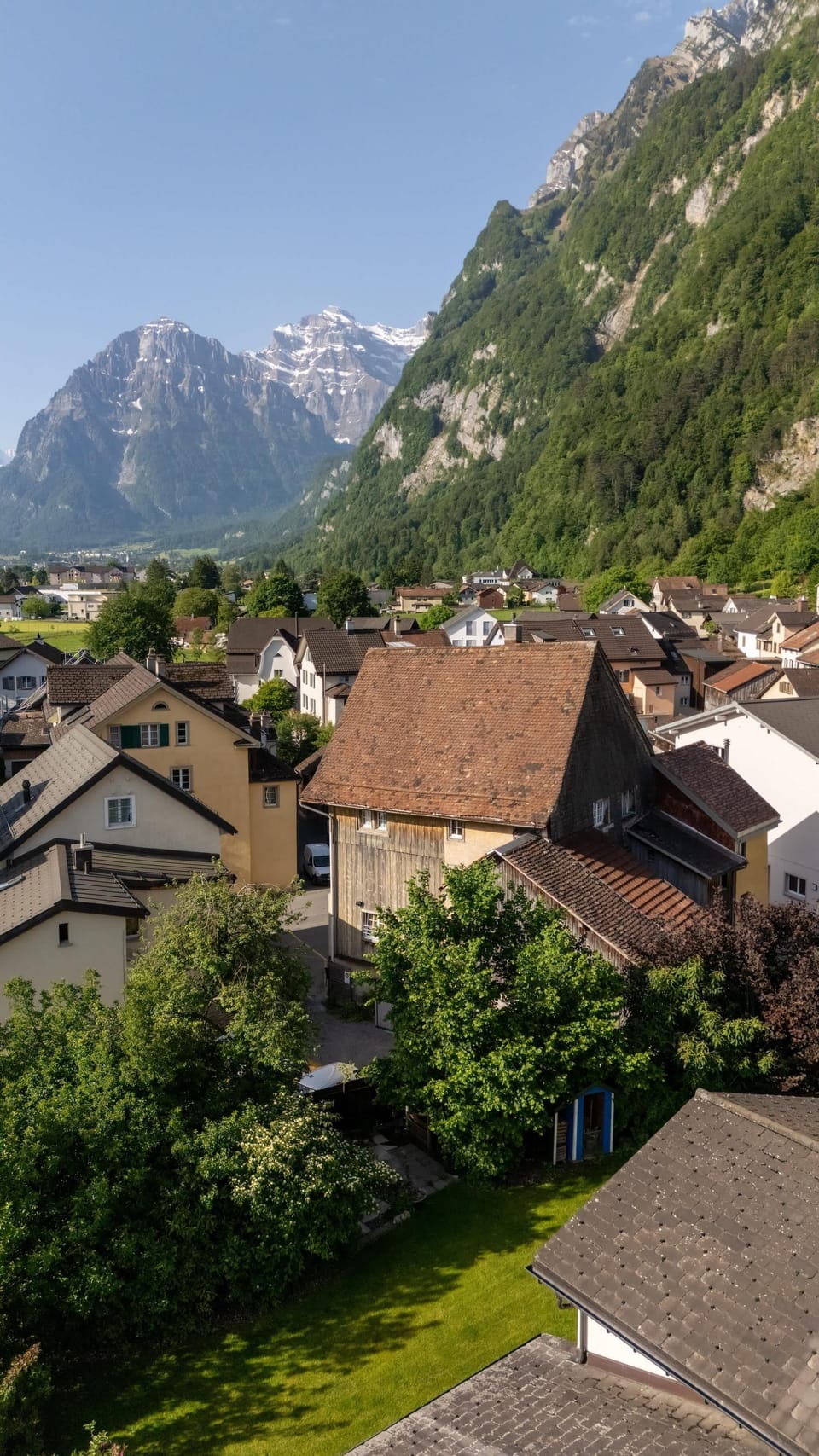 View from the property area toward the village and mountains.
