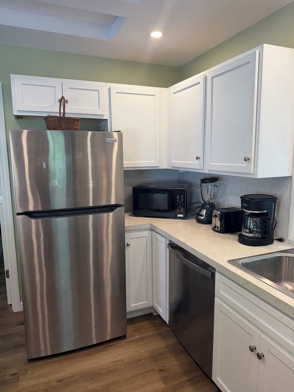 Brand new microwave, blender, toaster and coffee maker.