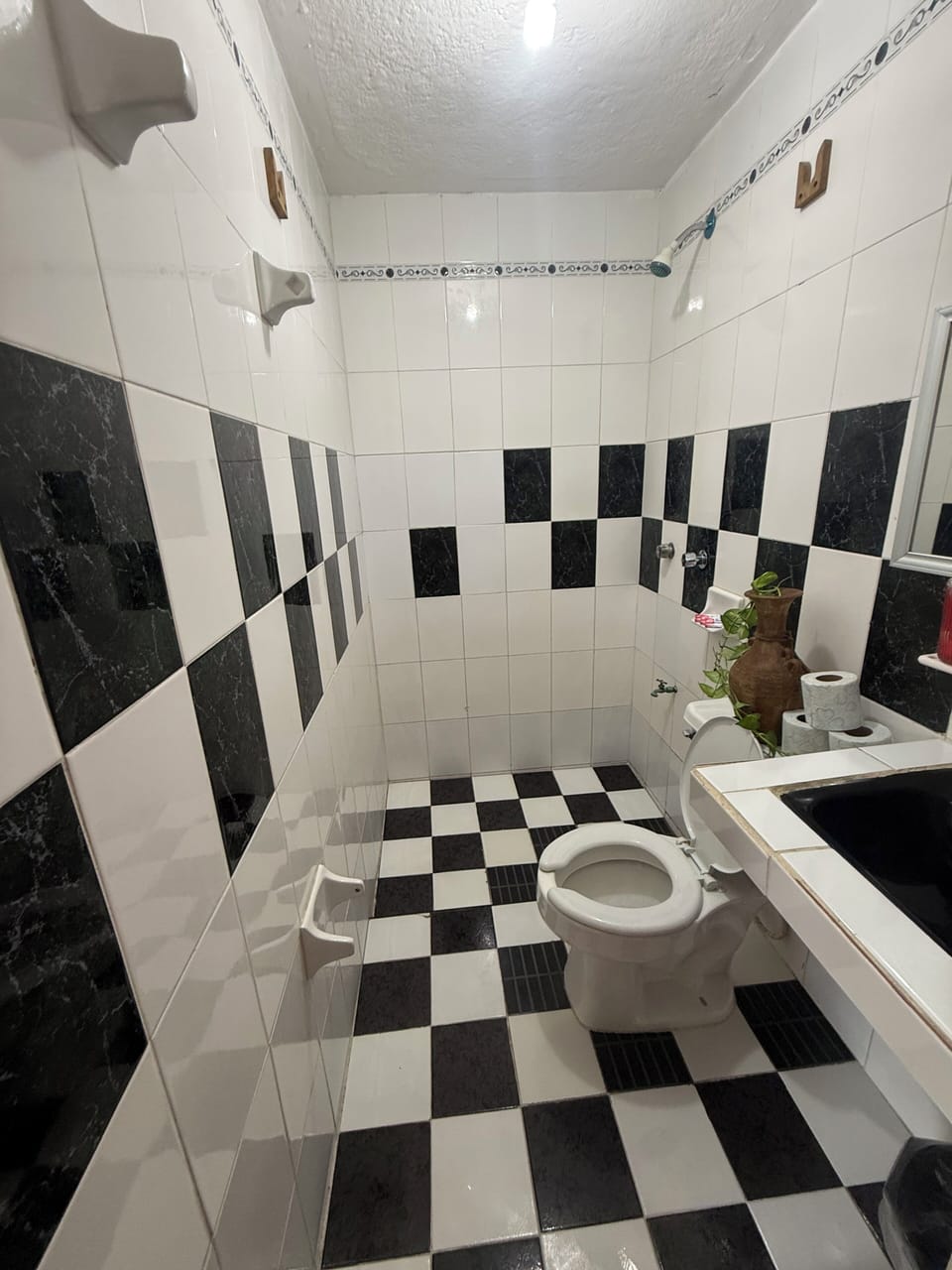 Shower, towels, soap, shampoo