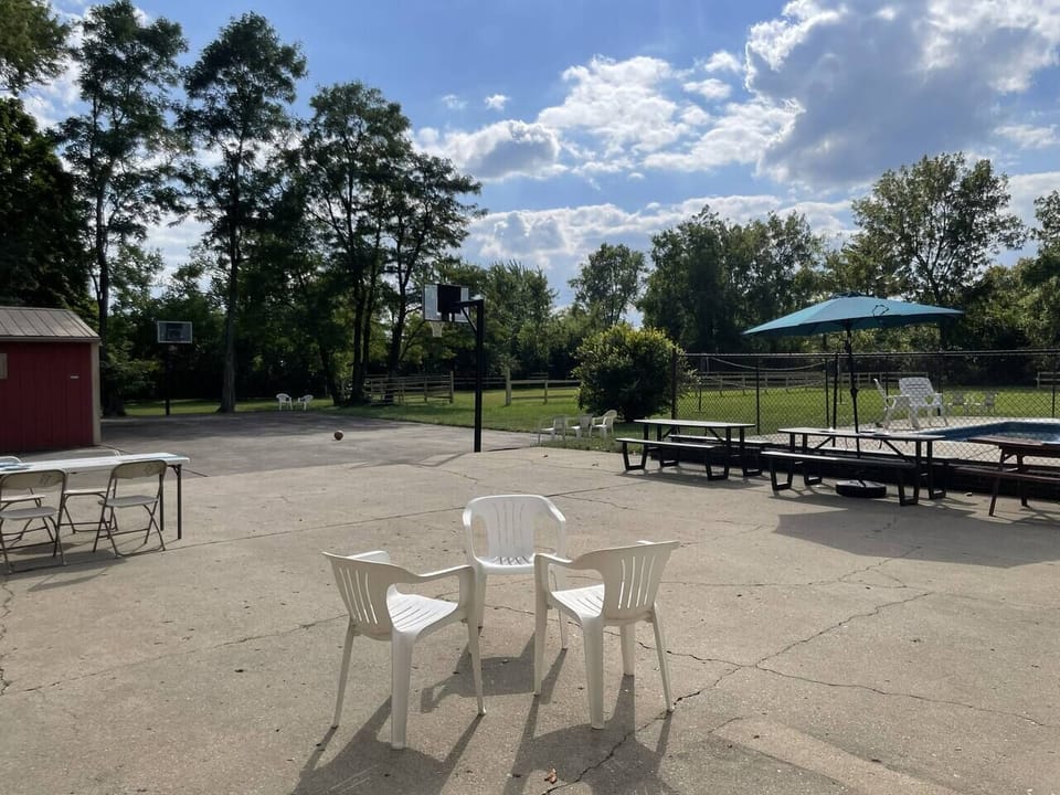 Courtyard - Use for outdoor events, setup to suit. Extend Event Room for indoor-outdoor space. Adjacent to BBQ and picnic area, basketball court, pool, and lawn and outdoor game areas.