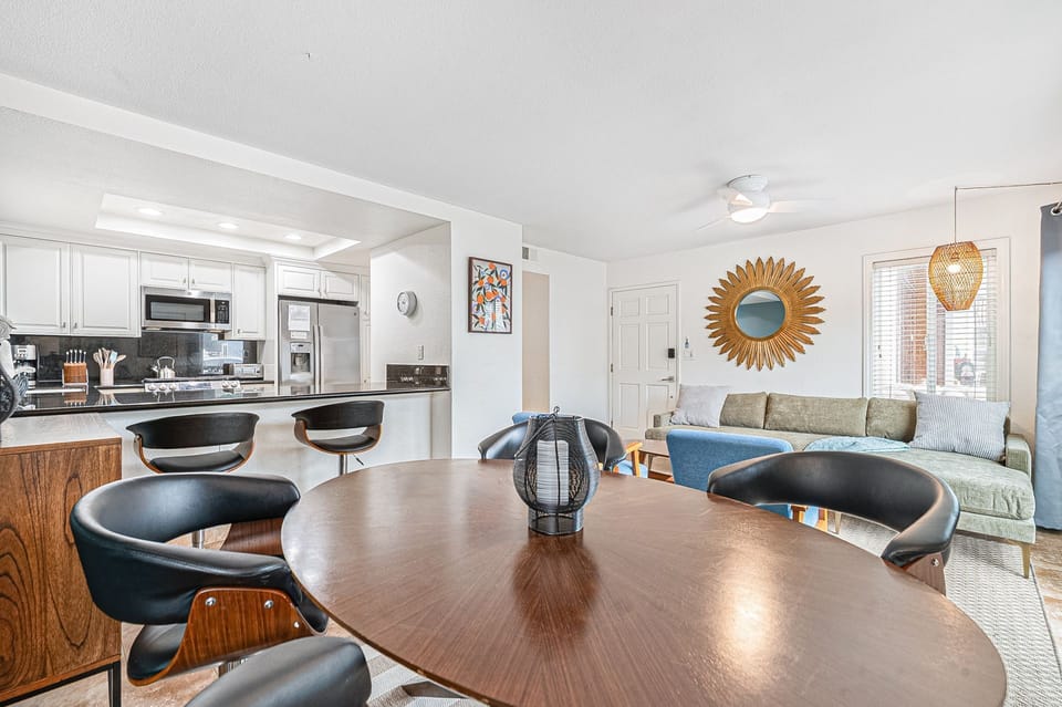 Dining and gathering space ideal for family meals, games, and conversation
                