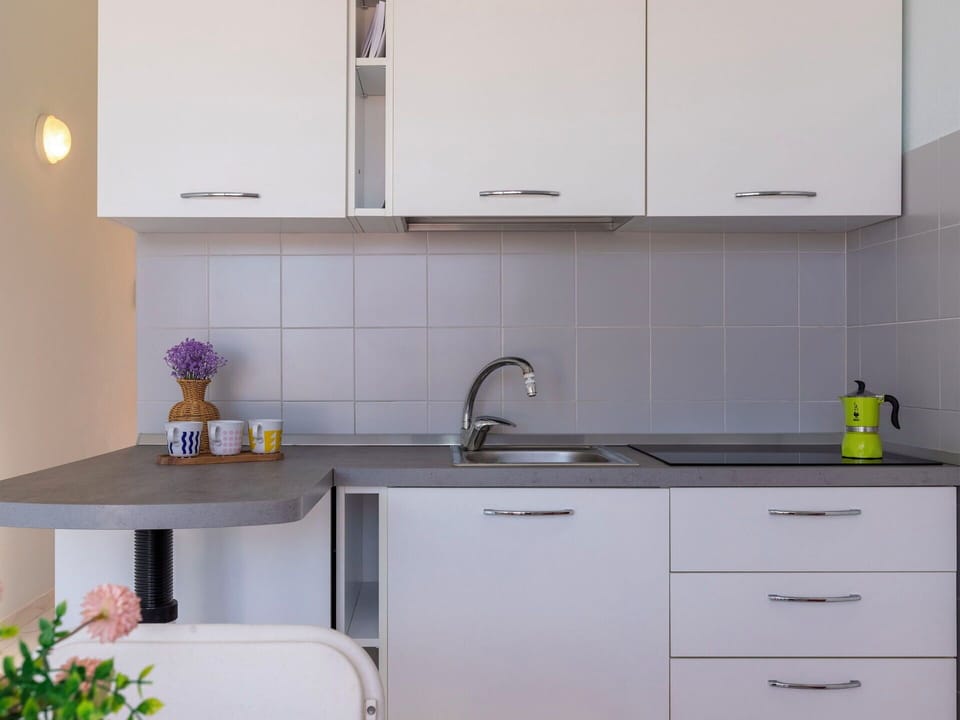 Kitchen, Countertop, Furniture, Cabinetry, Kitchen Sink, Kitchen Appliance, Interior Design, Plumbing Fixture, Sink, Tap