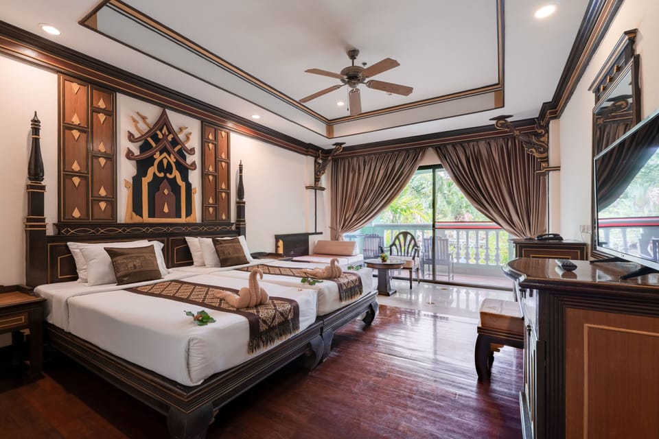 Suite, 2 Twin Beds, Pool View | In-room safe, WiFi (free), bed sheets