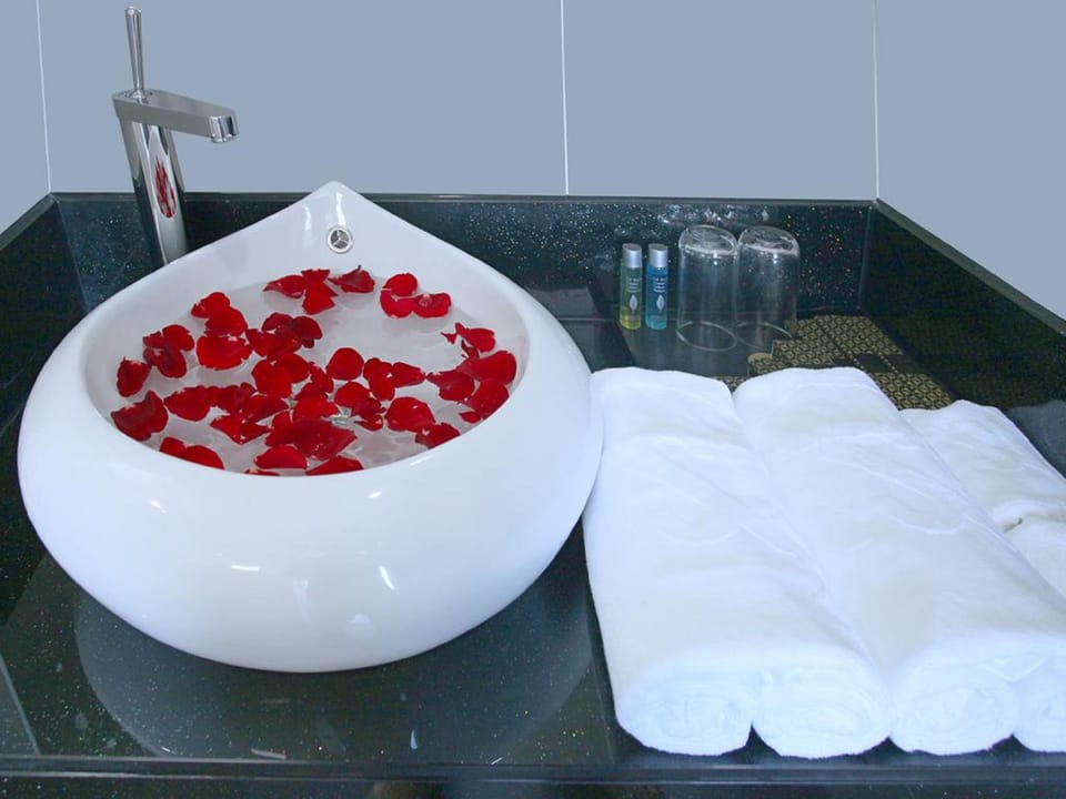 Shower, free toiletries, hair dryer, slippers