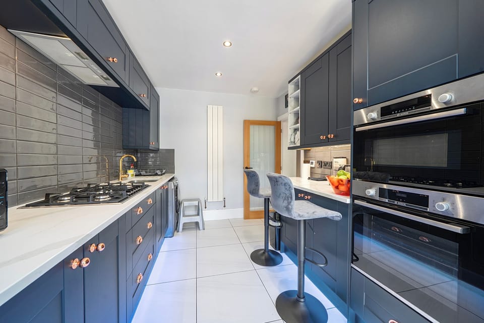 Fridge, microwave, electric kettle, toaster