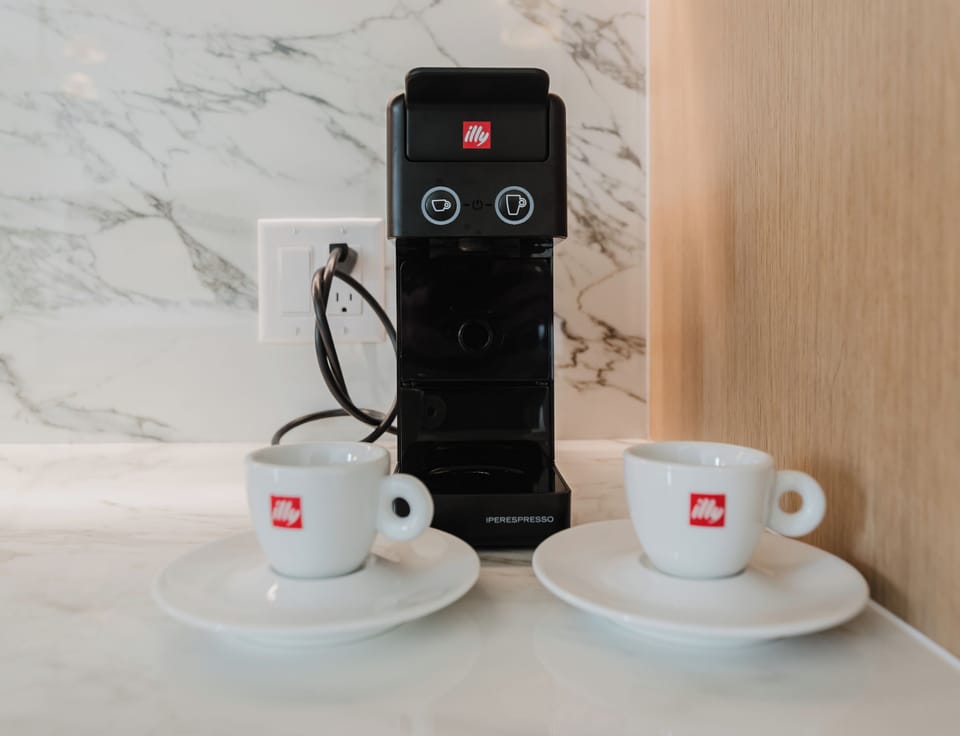 All the basics are available for quick meals and morning coffee.