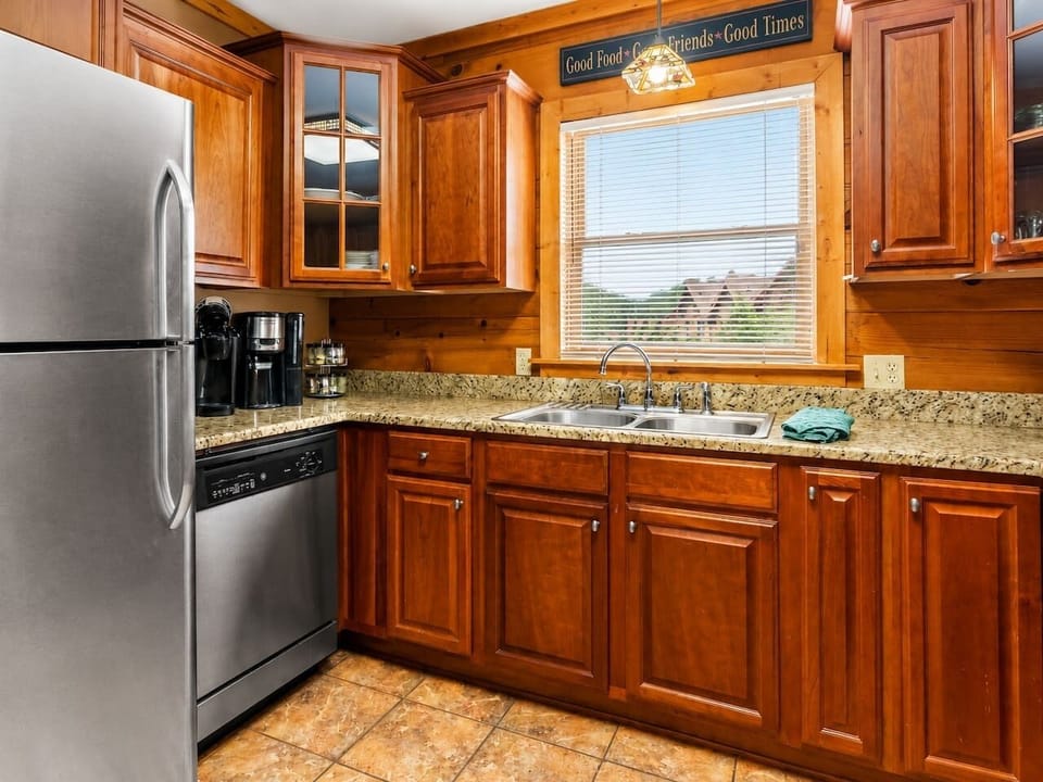 Granite countertops and stainless steel appliances