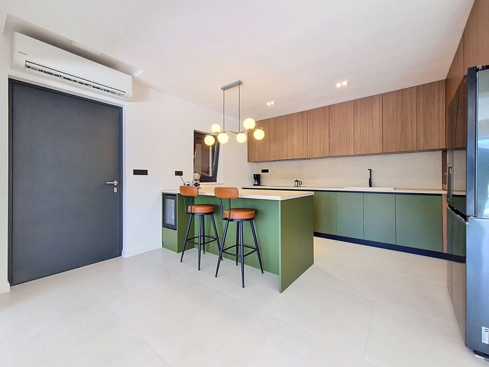 Interior Design, Flooring, Wood, Ceiling, Furniture, Floor, Light Fixture, Lighting, Kitchen, Room