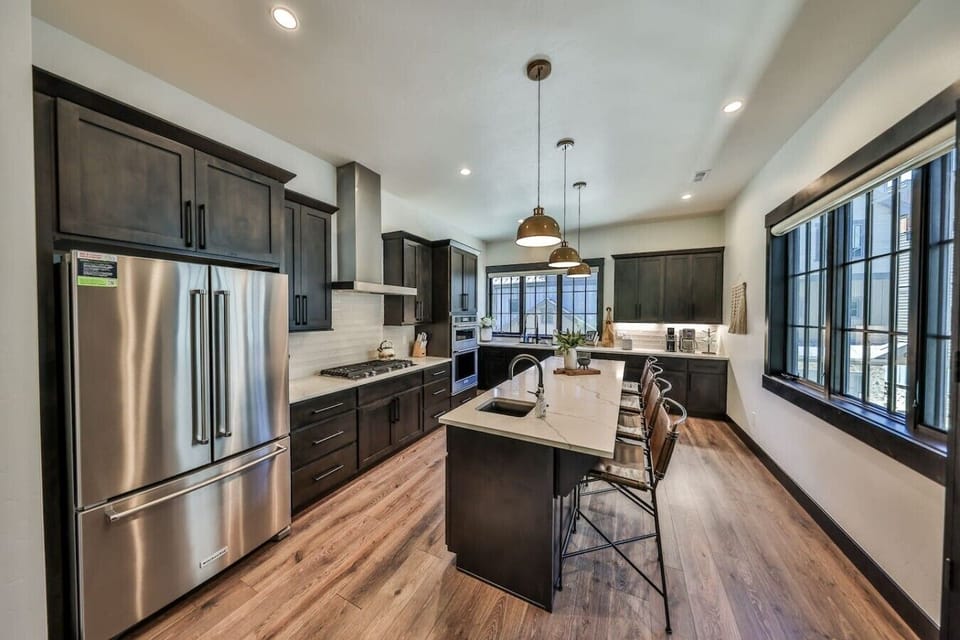 Huge gourmet kitchen with bar seating