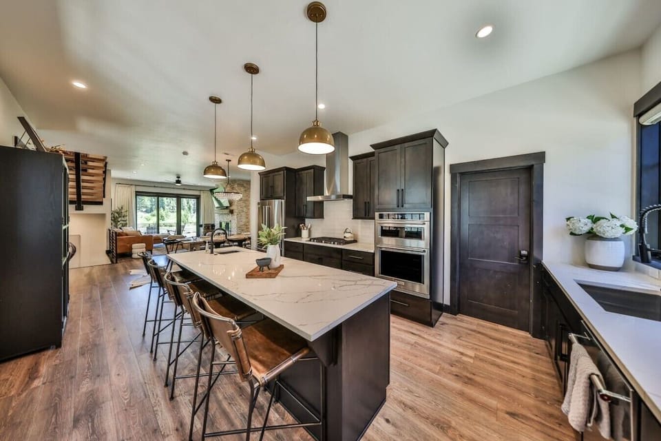 Huge gourmet kitchen with bar seating