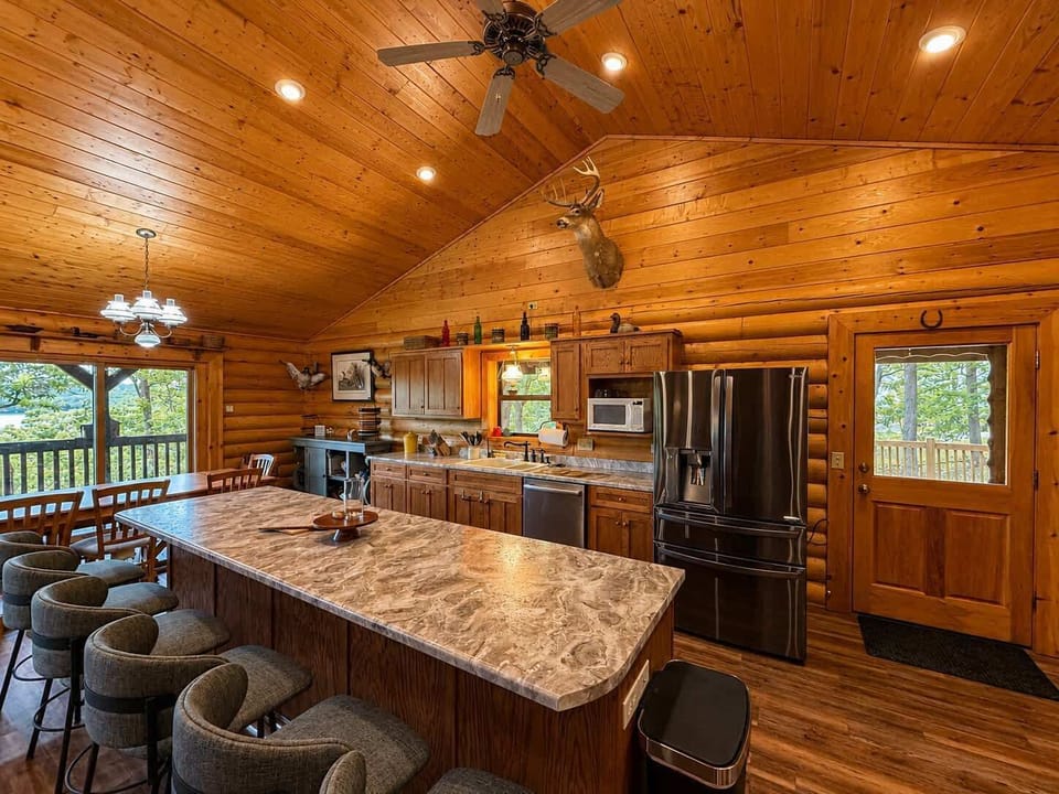 The open kitchen offers ample space & all the comforts of home​