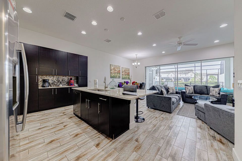 Kitchen, dining and living room